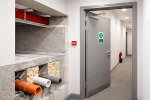 Fire-rated corridor with safety features